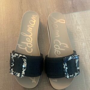 Sam Edelman Black Sandals with Patterned Buckle